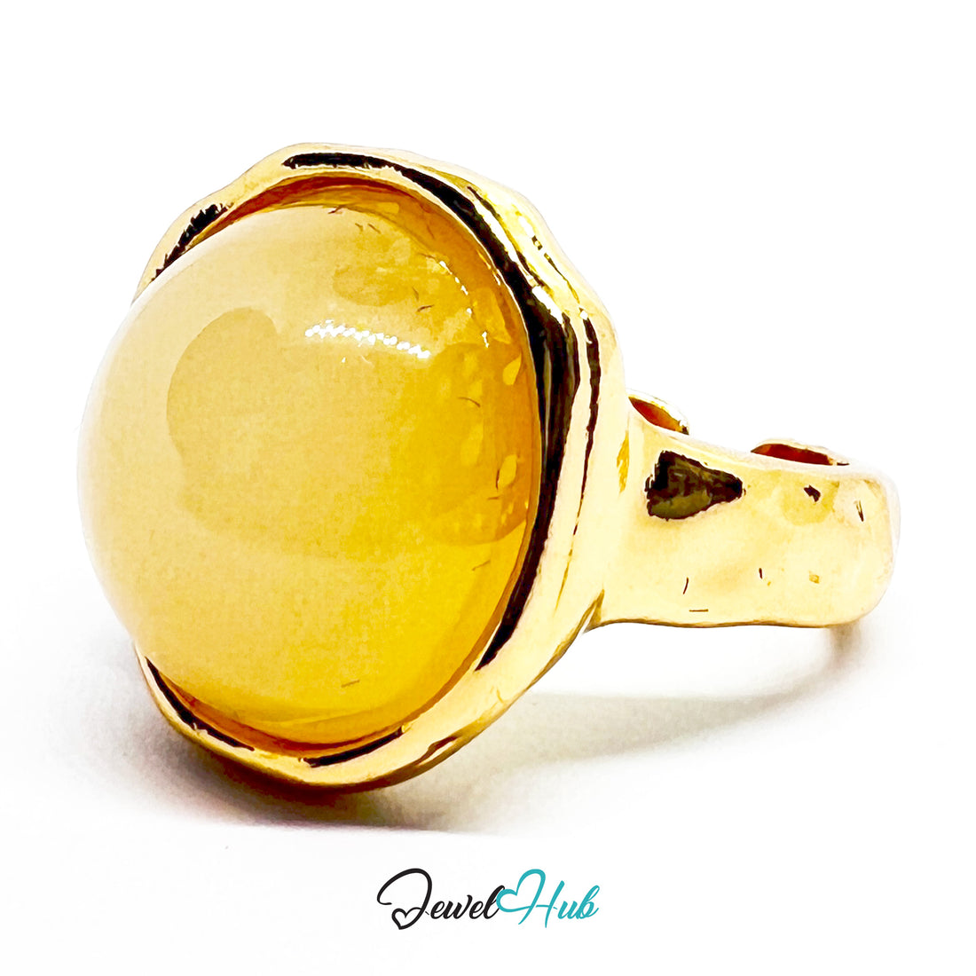 Zinc Alloy Gold-Plated Peach Resin Oval Ring Sculptural Bold