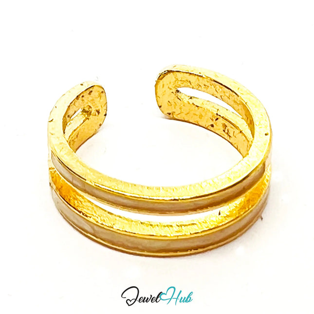 Gold-Plated Twin Resin Line Ring – Adjustable M–O | 2.35g Minimalist Accent in Brown Inlay CA