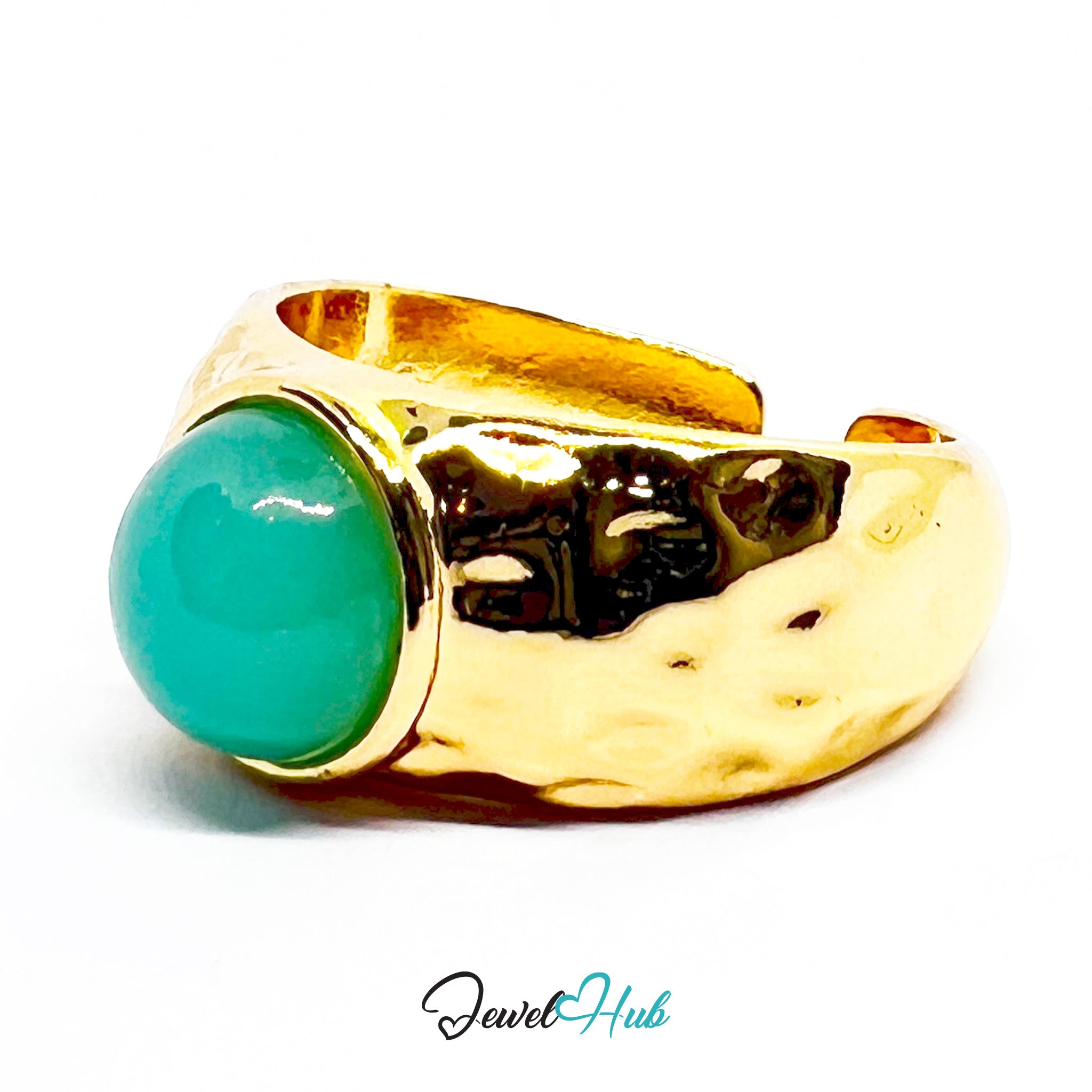Zinc Alloy Gold-Plated Green Resin Dome Ring Sculptural Design