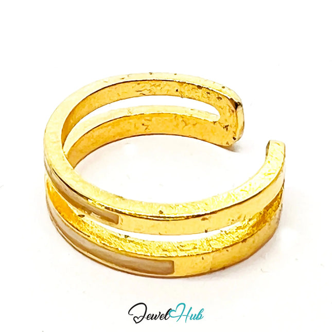 Gold-Plated Twin Resin Line Ring – Adjustable M–O | 2.35g Minimalist Accent in Brown Inlay CA