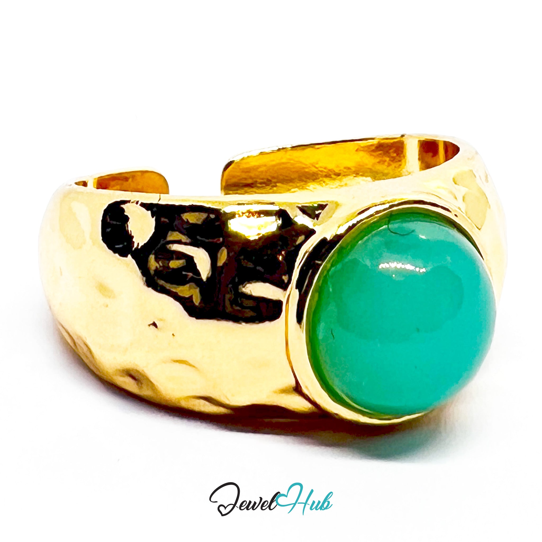 Zinc Alloy Gold-Plated Green Resin Dome Ring Sculptural Design