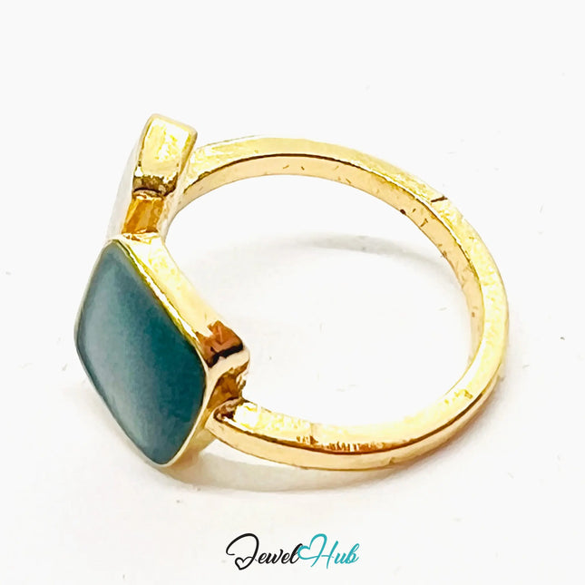 Gold-Plated Minimalist Ring – Adjustable M–O | 2.25g Brown & Green Resin Gems in Tonal Elegance CA