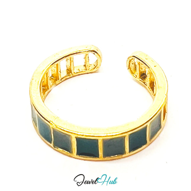Gold-Plated Resin Ring – Adjustable M–O | 1.75g Dull Blue Inlay with Sculptural Spacing CA