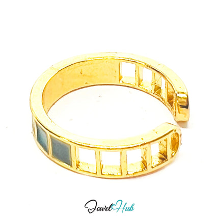 Gold-Plated Resin Ring – Adjustable M–O | 1.75g Dull Blue Inlay with Sculptural Spacing CA