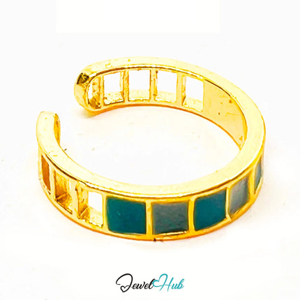 Gold-Plated Resin Ring – Adjustable M–O | 1.75g Dull Blue Inlay with Sculptural Spacing CA