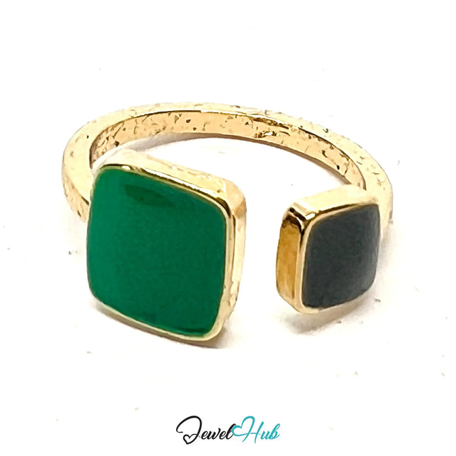 Gold-Plated Twin Green Resin Ring – Adjustable M–O | 2.20g Minimalist Accent in Tonal Contrast CA