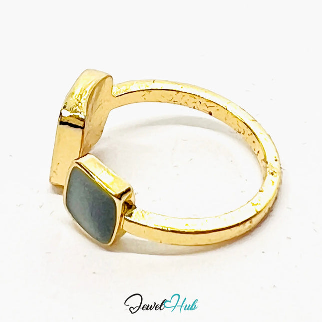 Gold-Plated Twin Green Resin Ring – Adjustable M–O | 2.20g Minimalist Accent in Tonal Contrast CA