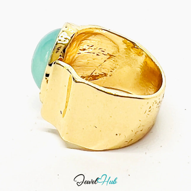 Gold-Plated Jadnite Statement Ring – Adjustable L–N | 6.30g Bold Resin Gem in Sculptural Gold CA