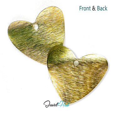 Gold heart-shaped earrings showing front and back views on a white background.