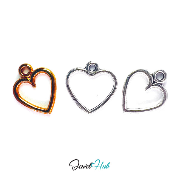 Three heart-shaped pendants in different colors on a white background with 'Jewel Hub' branding.