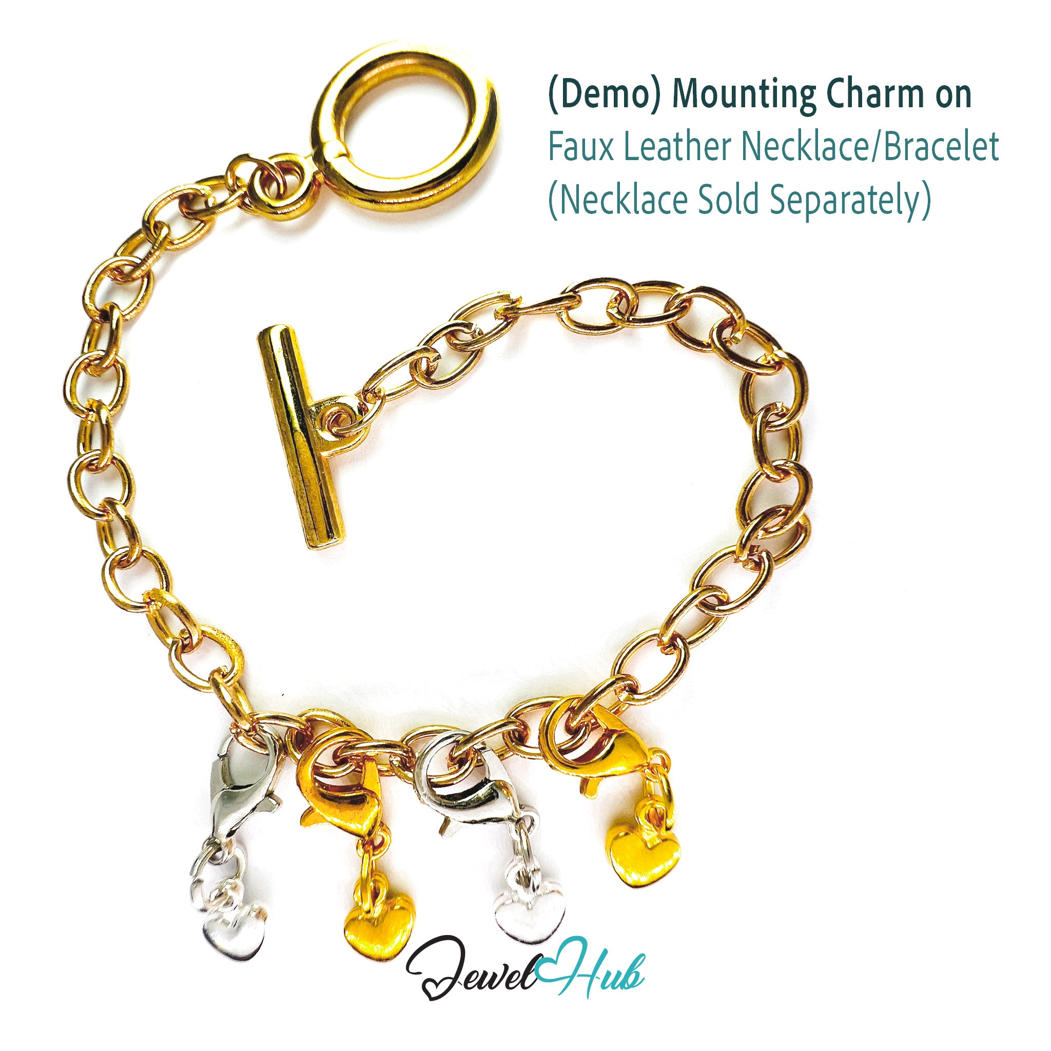 Gold chain bracelet with charms on a white background, featuring 'Jewel Hub' branding.