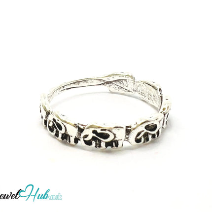 ⛓️ Silver Elephant Loop Ring – Zinc Alloy · UK O · US 7.5 · Sculptural Elephant Motif · Brushed Silver Finish CA