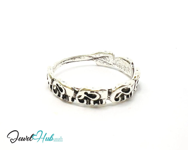 ⛓️ Silver Elephant Loop Ring – Zinc Alloy · UK O · US 7.5 · Sculptural Elephant Motif · Brushed Silver Finish CA