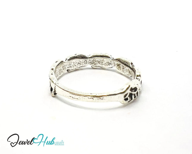 ⛓️ Silver Elephant Loop Ring – Zinc Alloy · UK O · US 7.5 · Sculptural Elephant Motif · Brushed Silver Finish CA