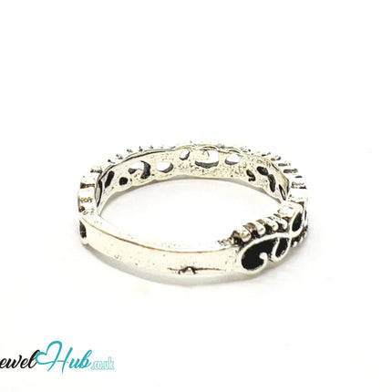 ⛓️ Silver Filigree Rebel Ring – Zinc Alloy · UK N · US 7 · Ornate Engraved Motif · Brushed Silver Finish CA