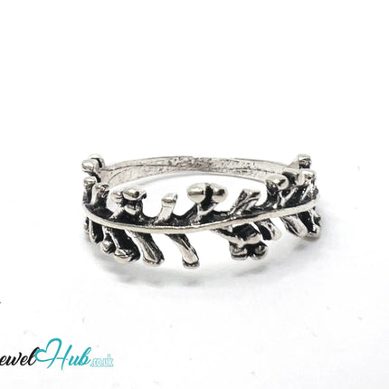 ⛓️ Silver Leaf Branch Ring – Zinc Alloy · UK N · US 7 · Sculptural Vine Motif · Brushed Silver Finish CA