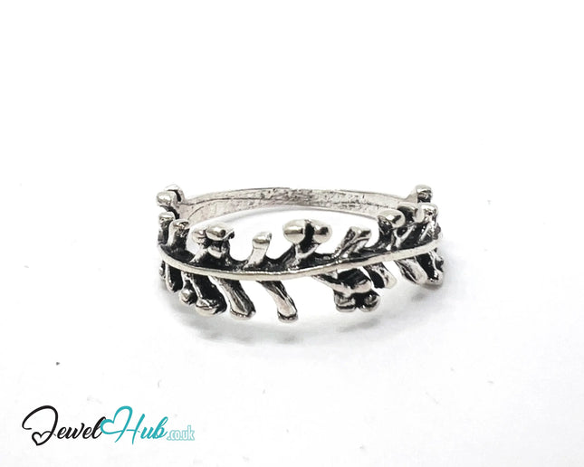 ⛓️ Silver Leaf Branch Ring – Zinc Alloy · UK N · US 7 · Sculptural Vine Motif · Brushed Silver Finish CA