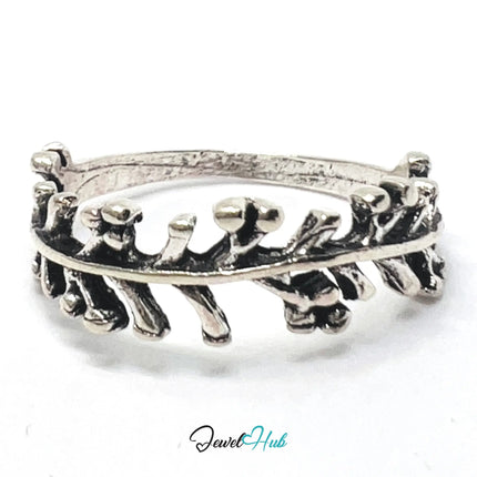 Silver Leaf Branch Ring ⛓️ Zinc Alloy · UK N · US 7 · Sculptural Vine Motif · Brushed Silver Finish