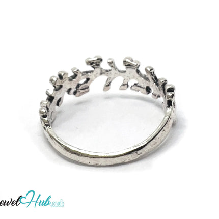 ⛓️ Silver Leaf Branch Ring – Zinc Alloy · UK N · US 7 · Sculptural Vine Motif · Brushed Silver Finish CA