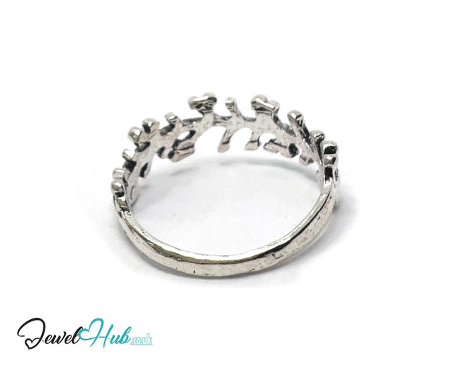 ⛓️ Silver Leaf Branch Ring – Zinc Alloy · UK N · US 7 · Sculptural Vine Motif · Brushed Silver Finish CA