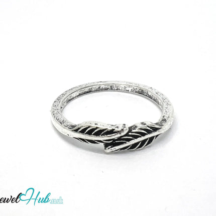 ⛓️ Silver Feather Trace Ring – Zinc Alloy · UK O · US 7.5 · Sculptural Wing Motif · Brushed Silver Finish CA