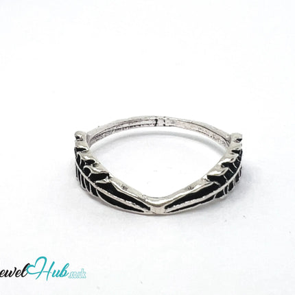⛓️ Silver Feather Band Ring  – Zinc Alloy · UK N · US 7 · Sculptural Wing Motif · Brushed Silver Finish CA