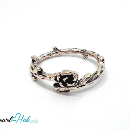 ⛓️ Rose-Tone Floral Rebel Ring – Zinc Alloy · UK M · US 6.5 · Sculptural Vine & Bloom Motif · Metallic Rosy Finish CA