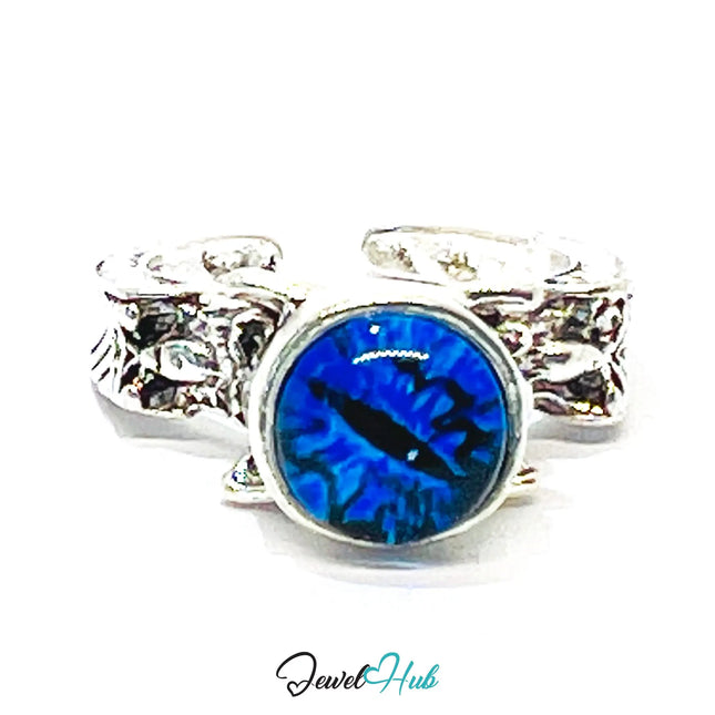 Zinc Ring with Blue Resin Gem – Silver Plated Punk Claw Statement | Gothic Fantasy Jewellery CA