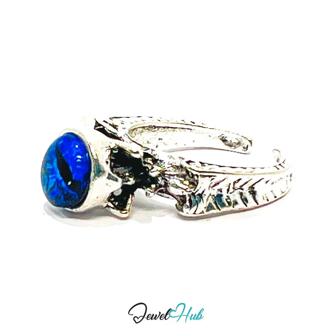 Zinc Ring with Blue Resin Gem – Silver Plated Punk Claw Statement | Gothic Fantasy Jewellery CA