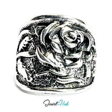 Punk Rose Ring · Zinc Alloy · Silver‑Plated Sculptural Floral Design
