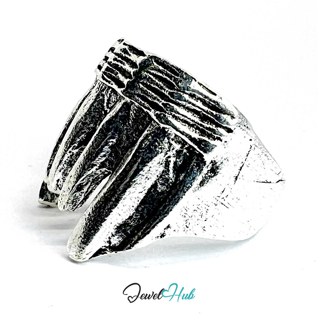 Silver - Plated Fang Punk Ring – Fixed Size J | 4.36g Jagged Teeth Motif in Sculptural Rebellion - JewelHub.co.uk
