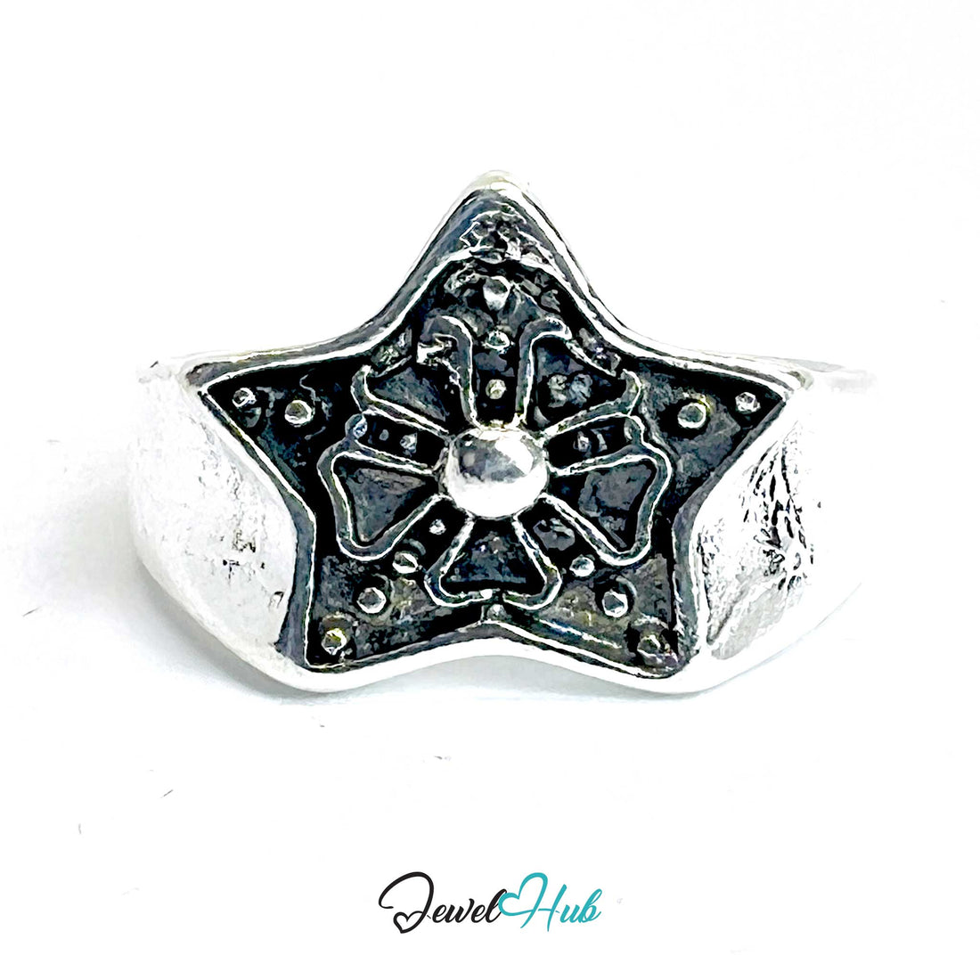 Zinc Alloy Silver‑Plated Punk Ring – Sculpted Symbolic Statement Design - JewelHub.co.uk