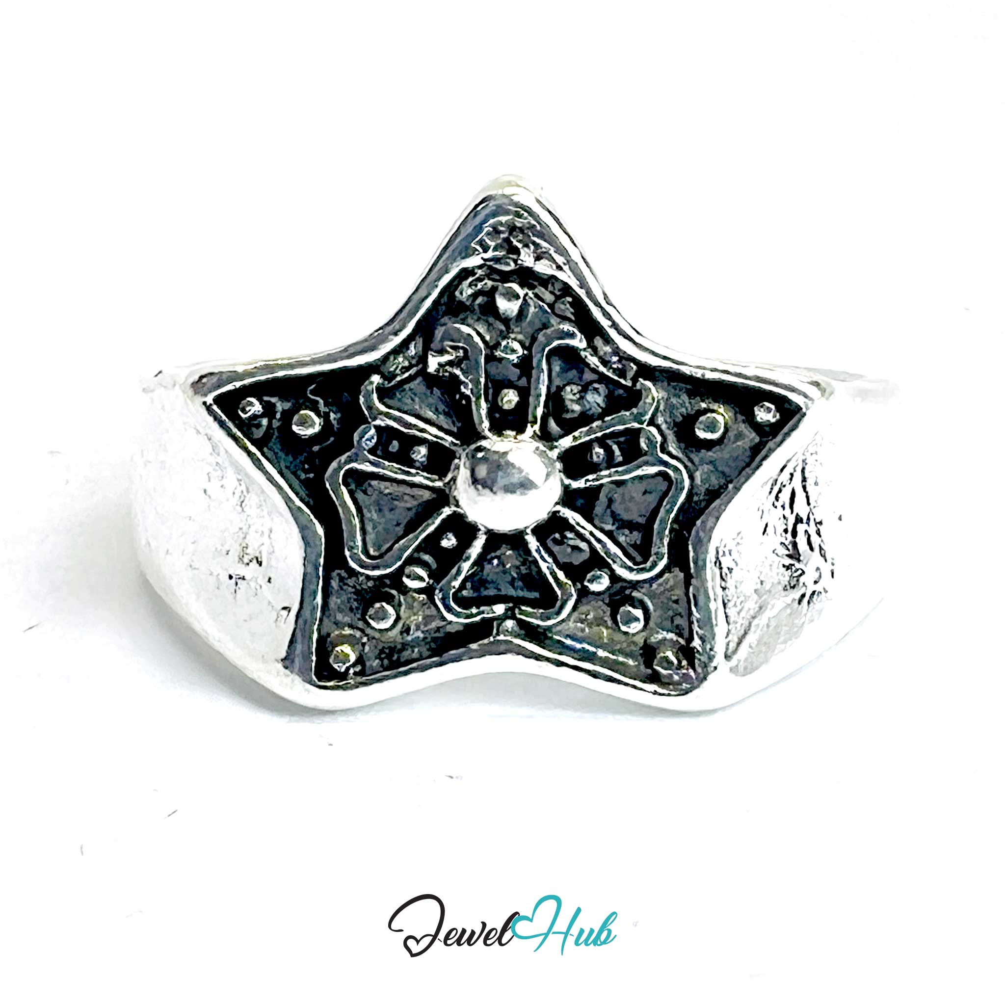 Zinc Alloy Silver‑Plated Punk Ring – Sculpted Symbolic Statement Design