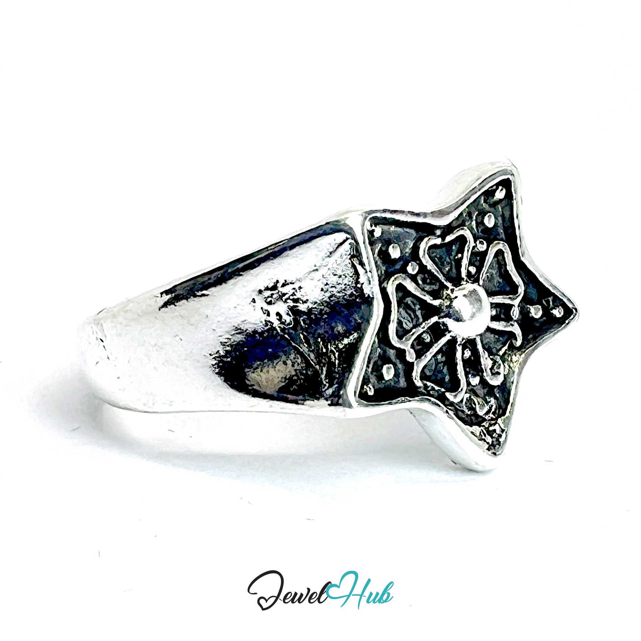 Zinc Alloy Silver‑Plated Punk Ring – Sculpted Symbolic Statement Design