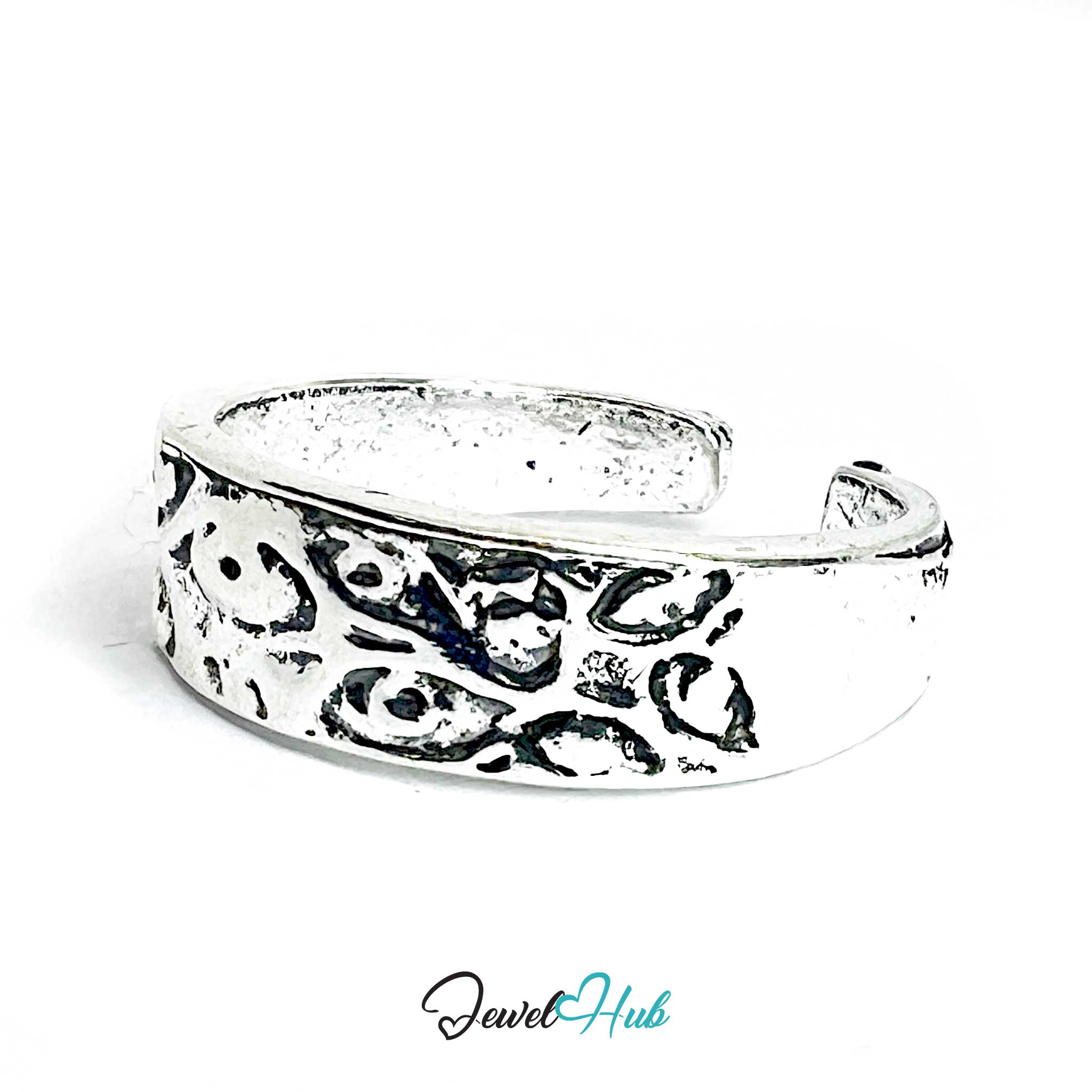 Zinc Alloy Silver‑Plated Punk Ring – Engraved Industrial Symbolic Design
