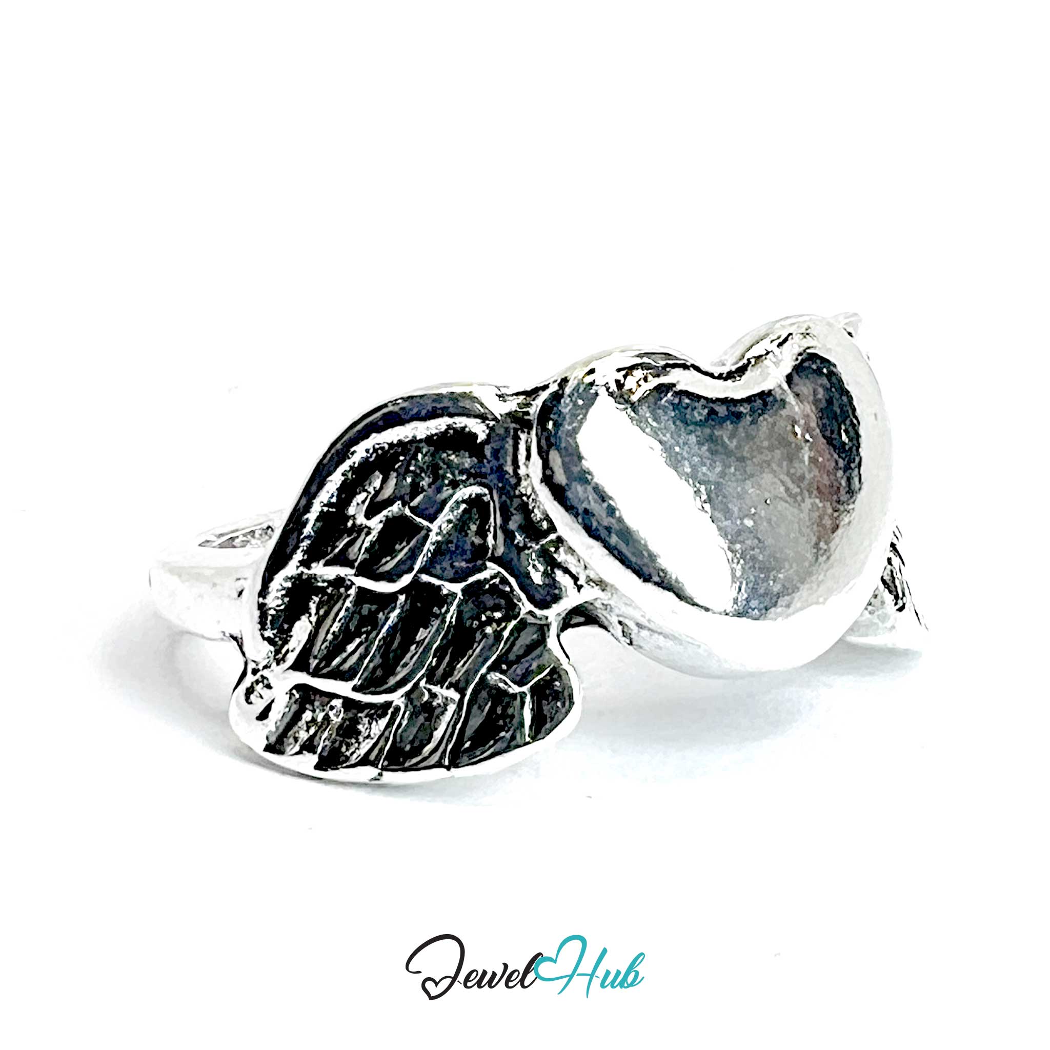 Zinc Alloy Silver‑Plated Punk Ring – Flying Heart Sculptural Symbolism
