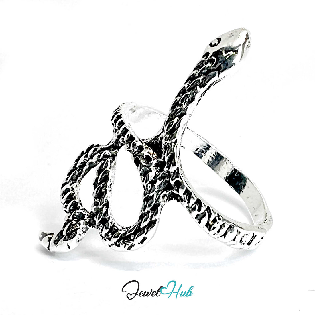 Zinc Alloy Silver‑Plated Punk Ring – Sculptural Serpent Symbolic Design - JewelHub.co.uk