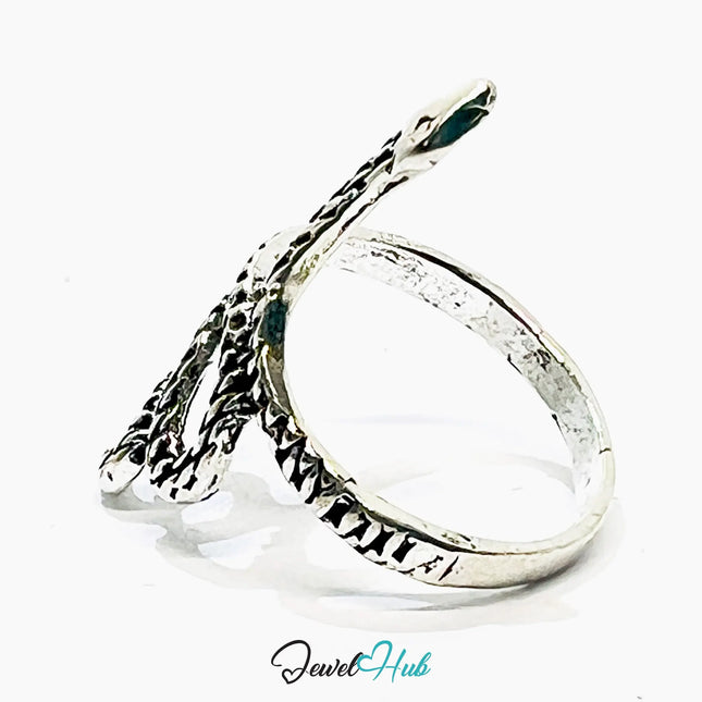 Silver Snake Ring - Fixed Size M | 1.80g Sculptural Serpent Motif in Symbolic Coil and Protection CA