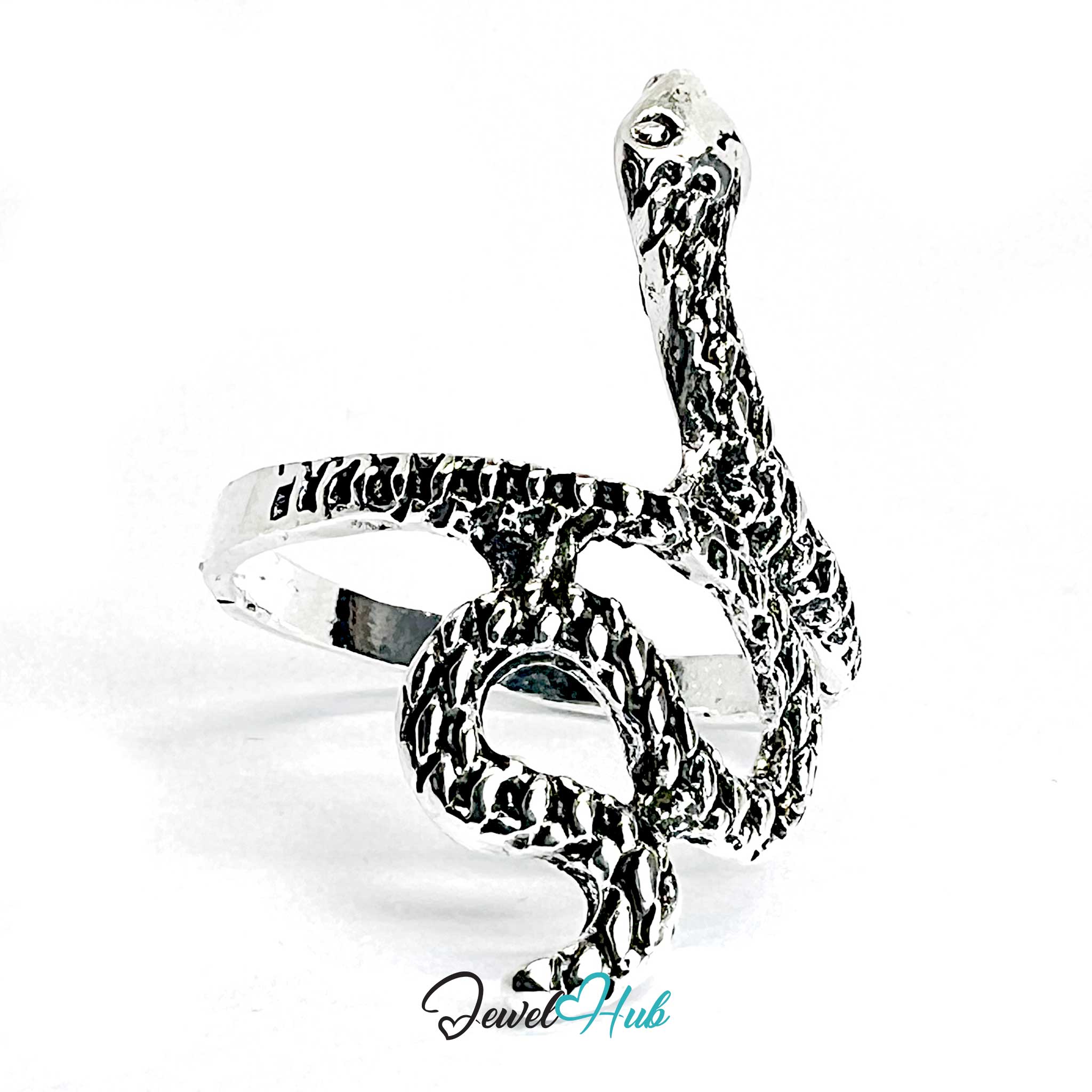 Zinc Alloy Silver‑Plated Punk Ring – Sculptural Serpent Symbolic Design