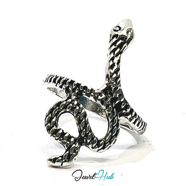Silver Snake Ring - Fixed Size M | 1.80g Sculptural Serpent Motif in Symbolic Coil and Protection CA