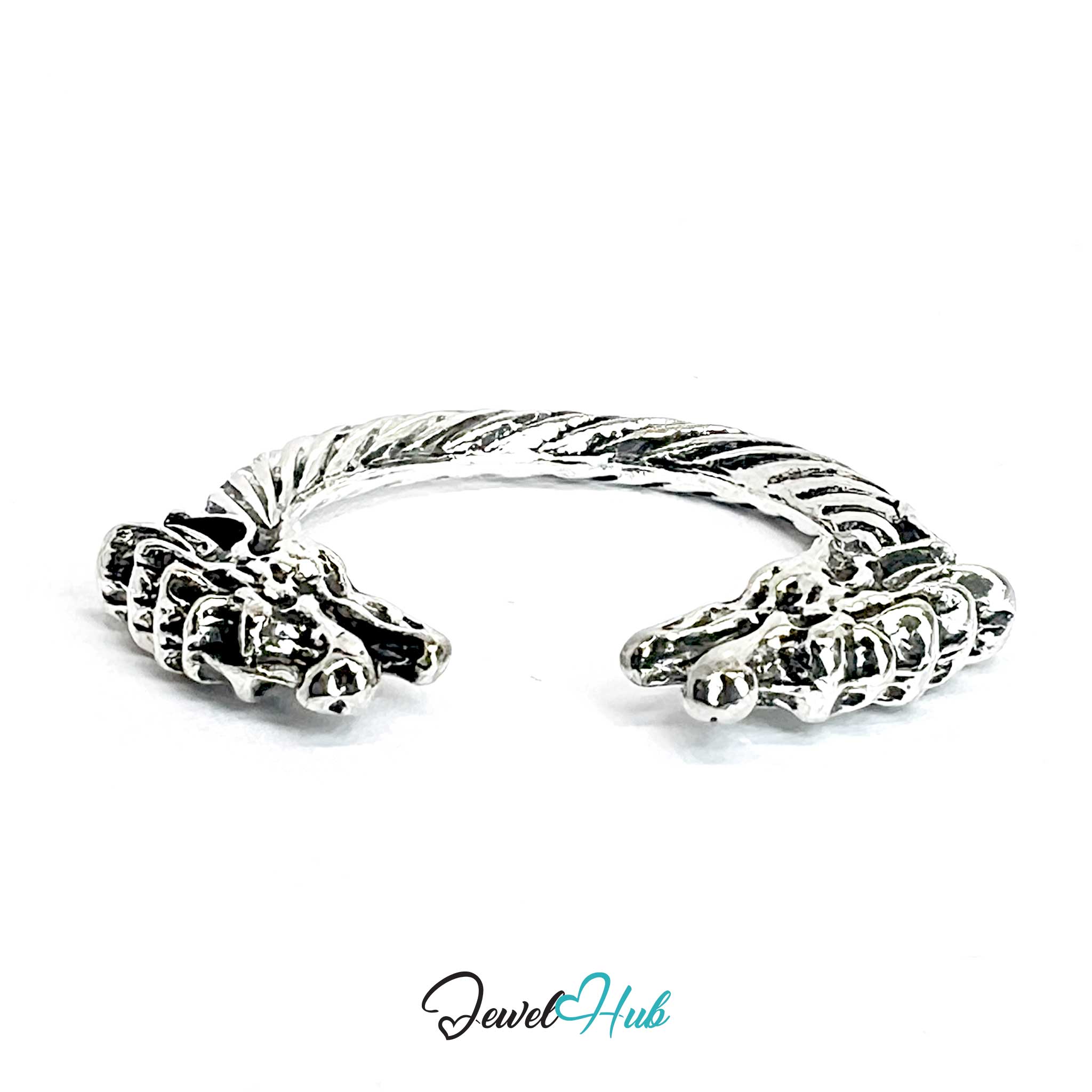 Zinc Alloy Silver‑Plated Punk Ring – Double Dragon Claw Open Band