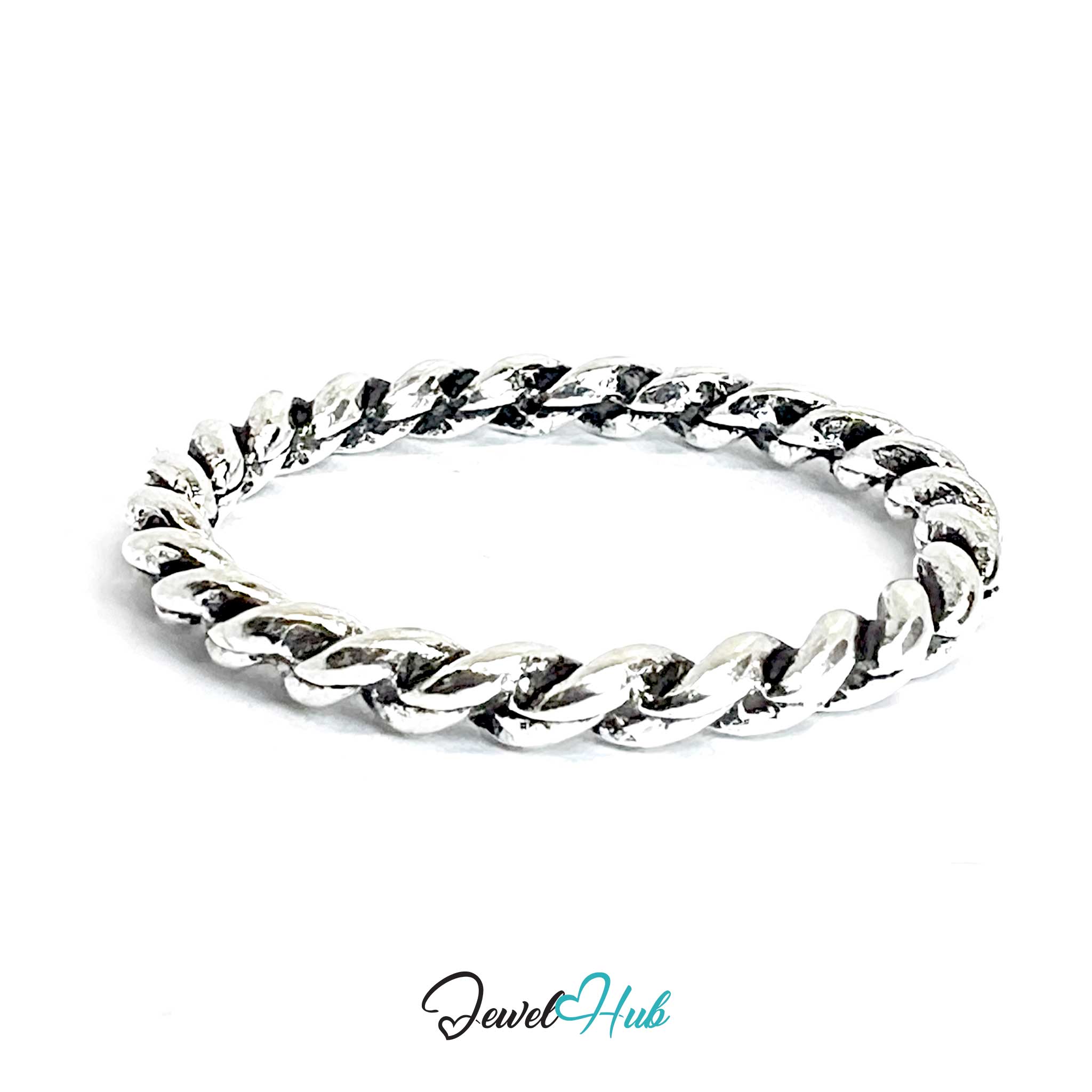 Zinc Alloy Silver‑Plated Punk Ring – Twisted Chain Band