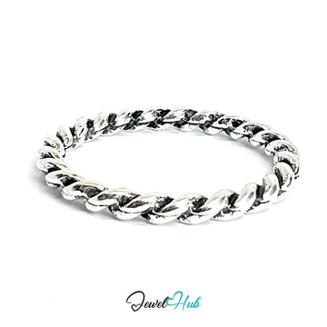 Zinc Alloy Silver‑Plated Punk Ring – Twisted Chain Band