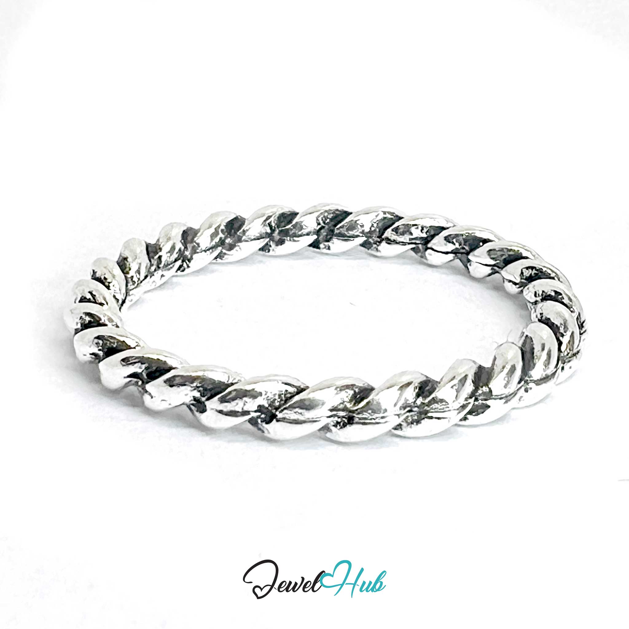 Zinc Alloy Silver‑Plated Punk Ring – Twisted Chain Band