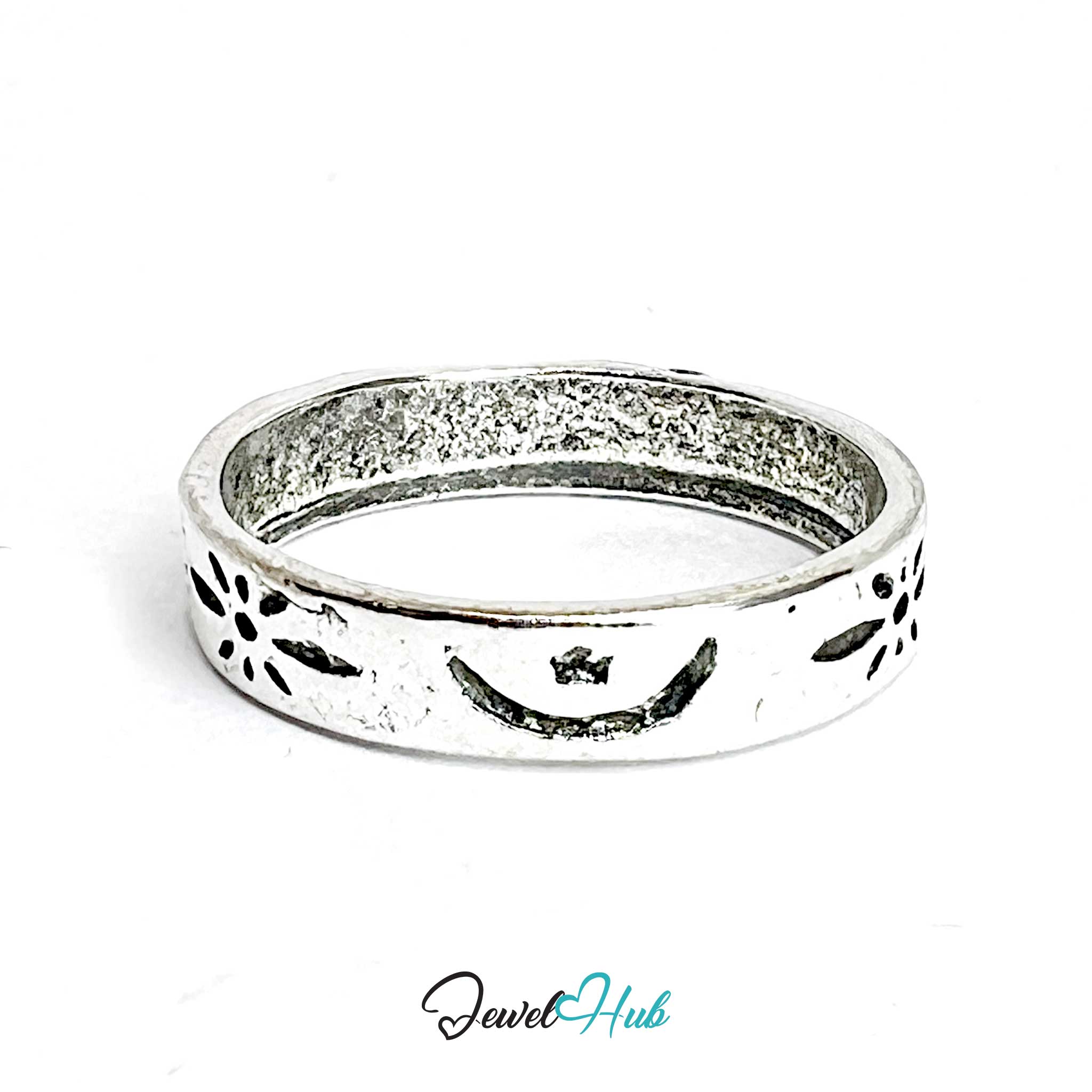 Zinc Alloy Silver‑Plated Punk Ring – Moon & Star Symbol Band