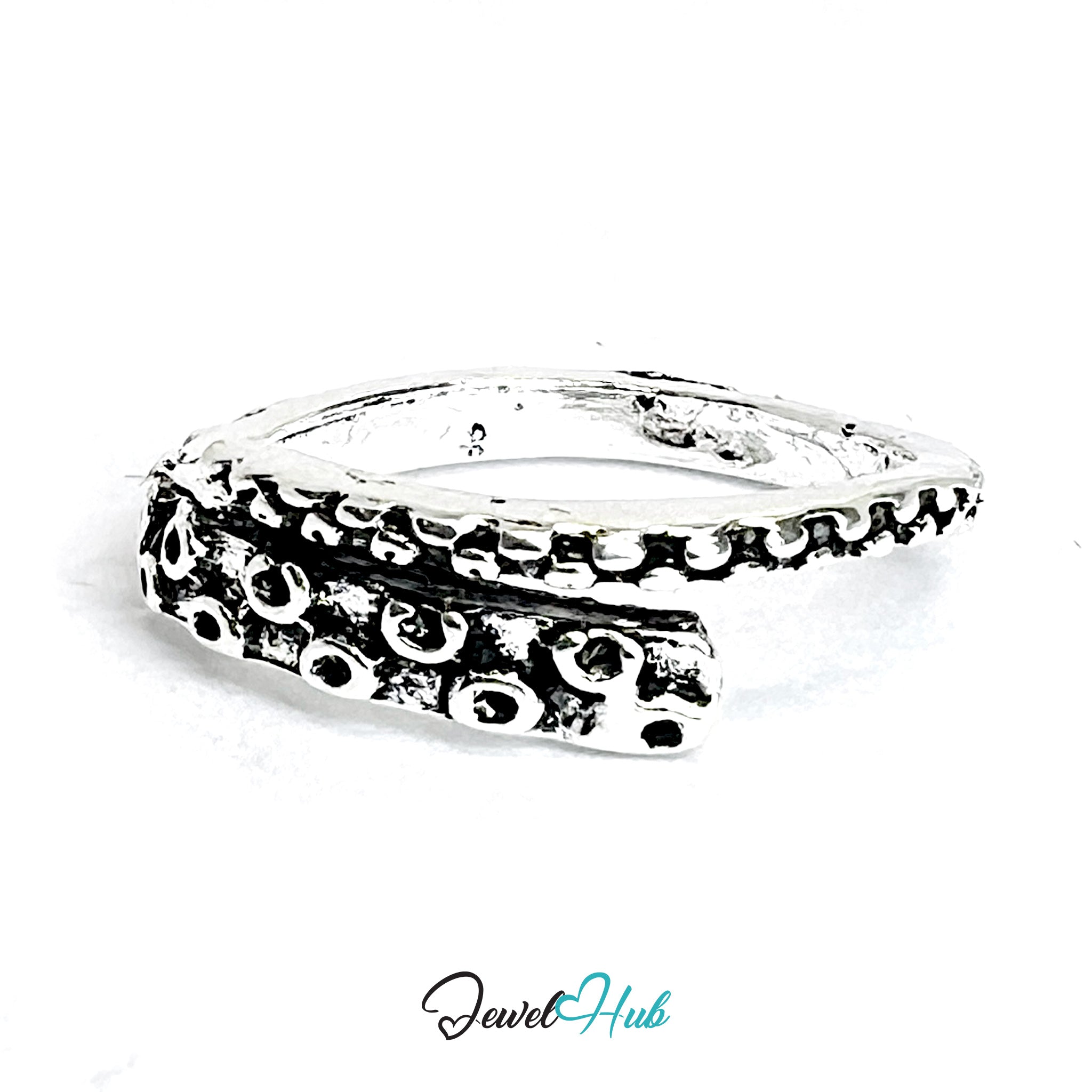 Zinc Alloy Silver‑Plated Punk Ring – Tentacle Texture Wrap Band