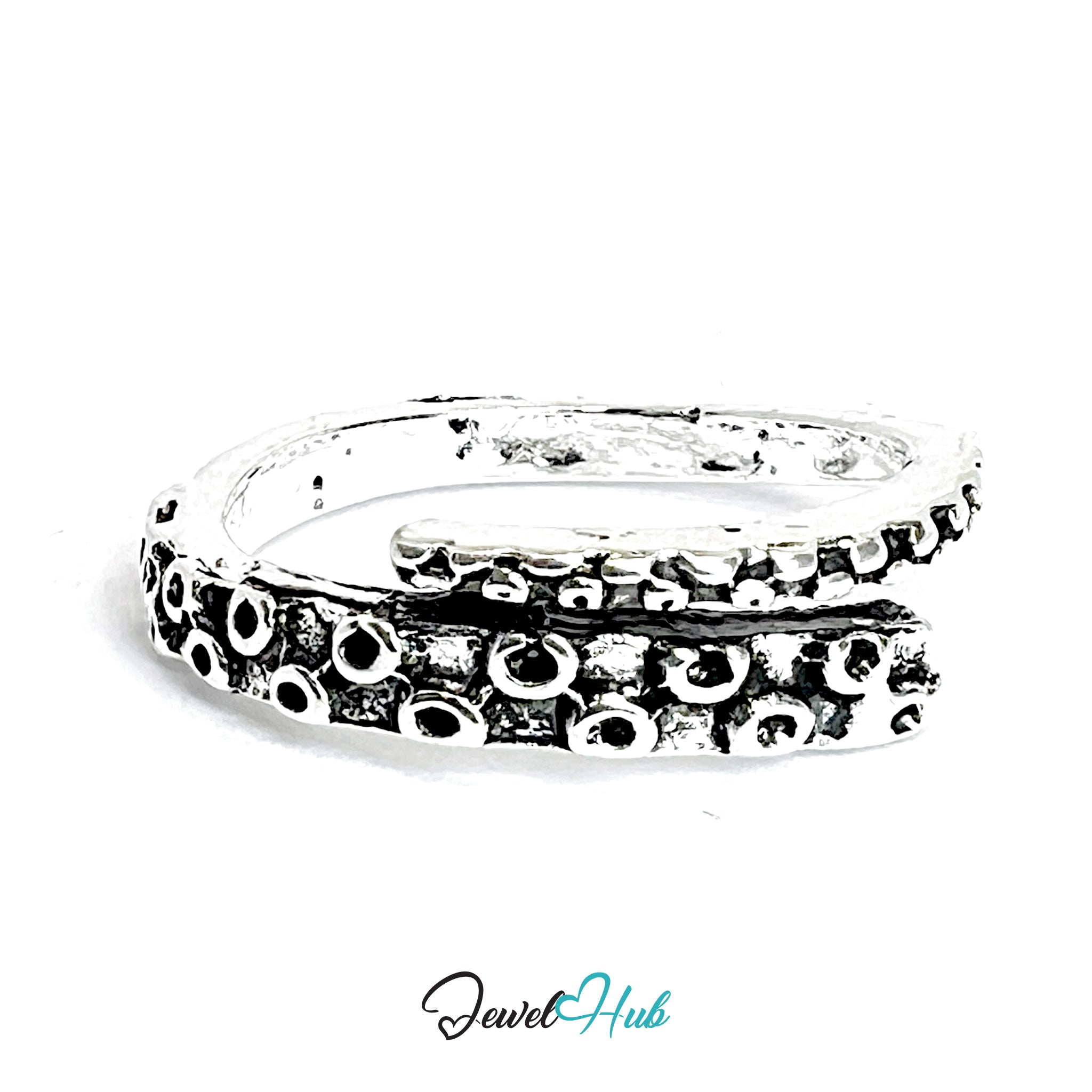 Zinc Alloy Silver‑Plated Punk Ring – Tentacle Texture Wrap Band