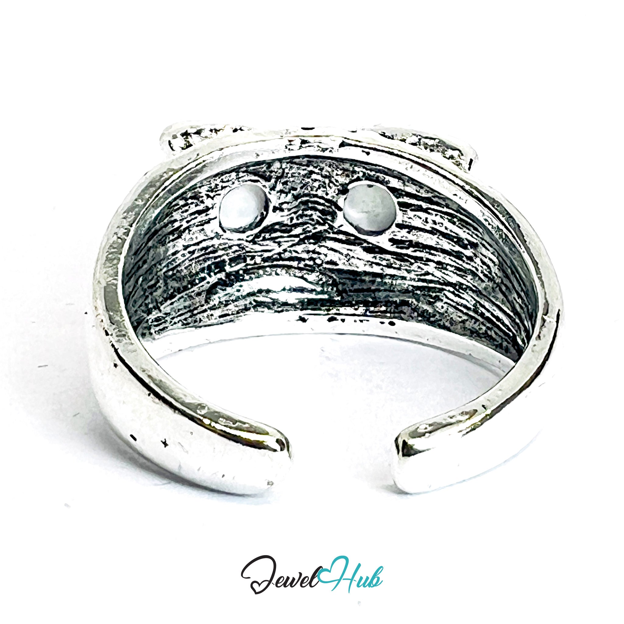 Zinc Alloy Silver‑Plated Punk Ring – Purple Mystique Cat Eyes Open Cuff