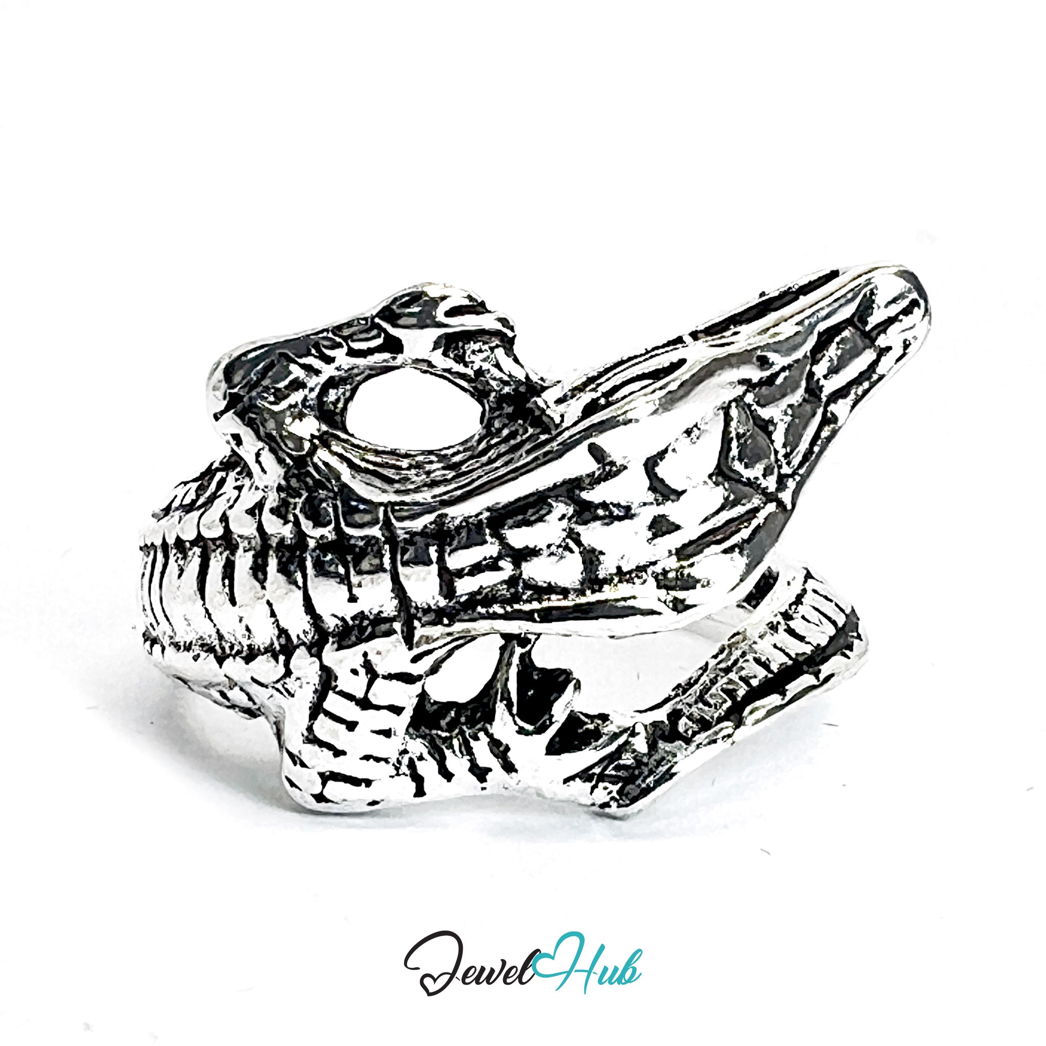 Zinc Alloy Silver‑Plated Punk Ring – Crocodile Skull Jaw Oversized Cuff