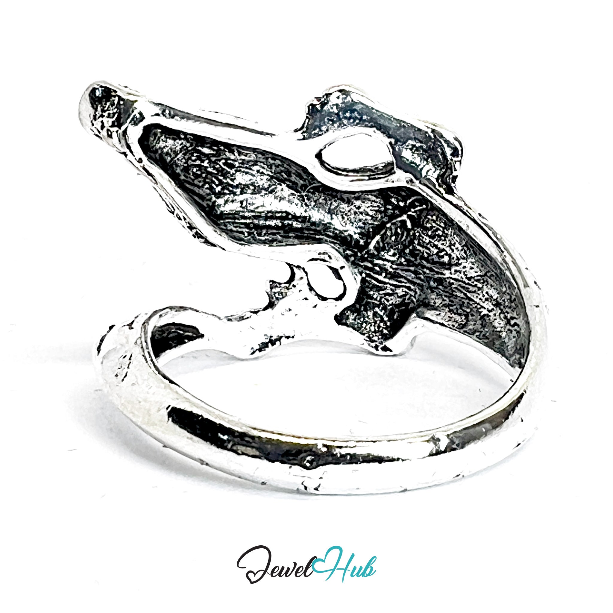 Zinc Alloy Silver‑Plated Punk Ring – Crocodile Skull Jaw Oversized Cuff